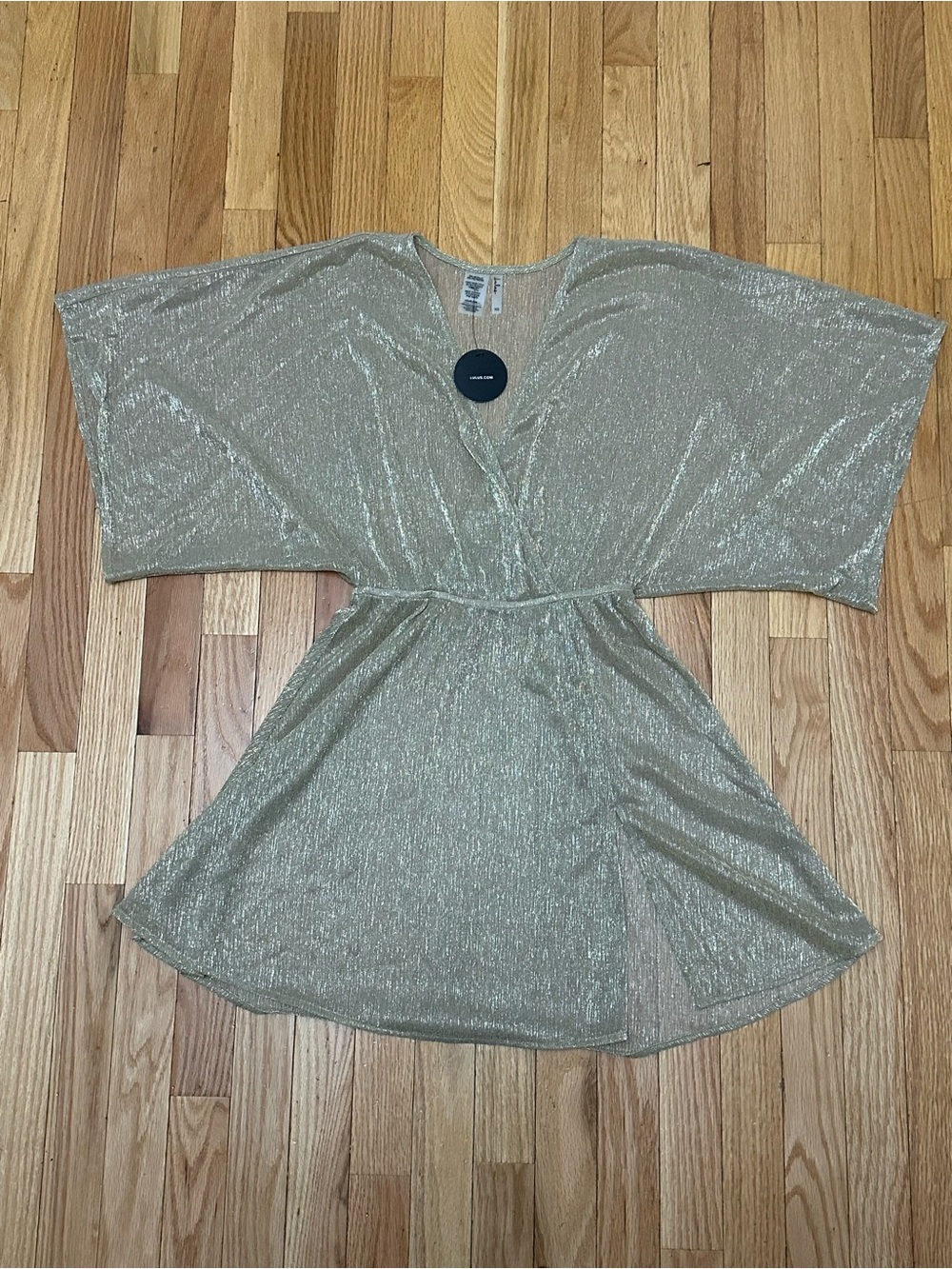 Lulu's Metallic Gold V-Neck Cover up Mini Dress